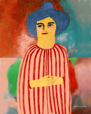 Woman In Red Striped Cape