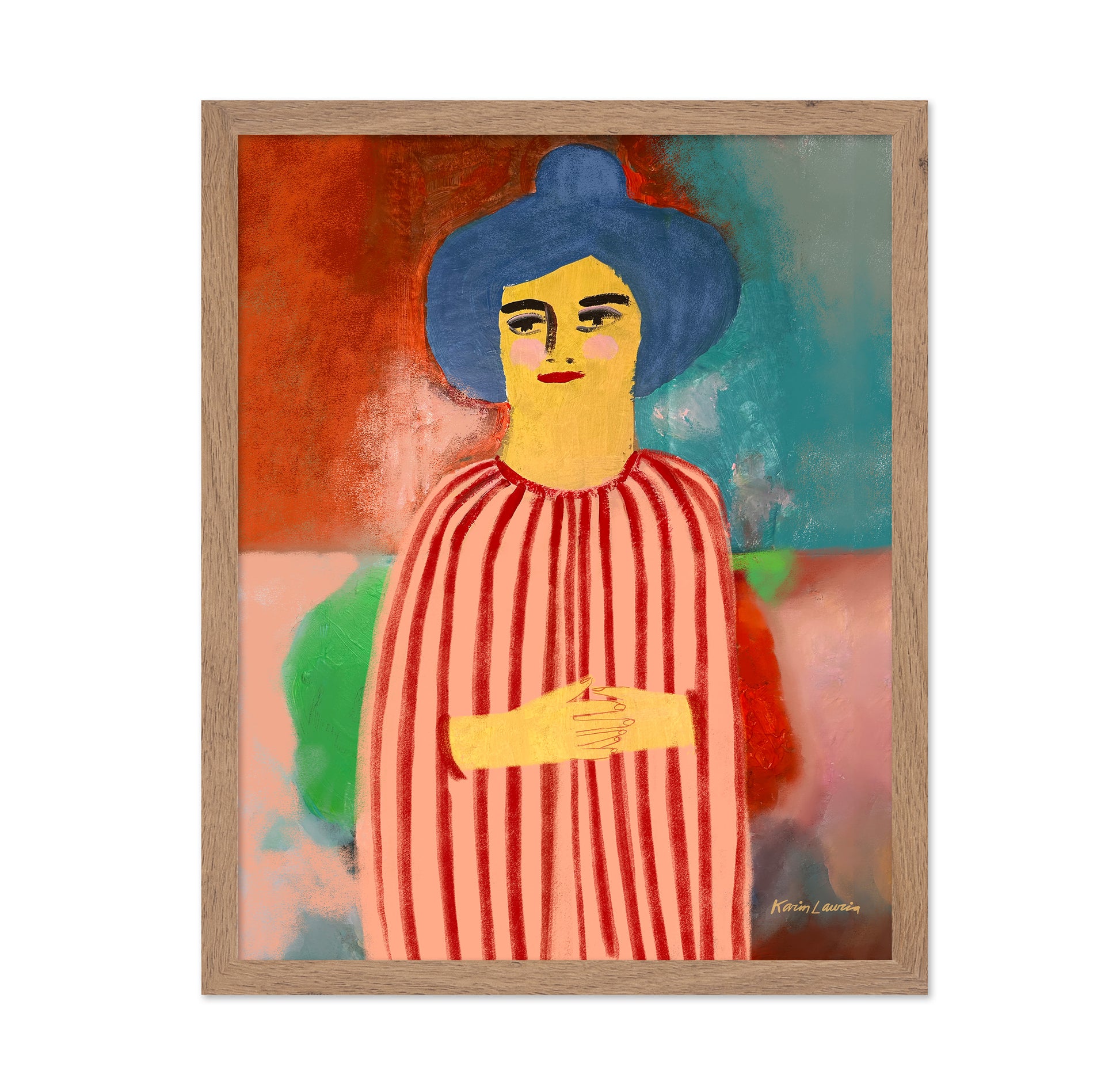 Woman In Red Striped Cape