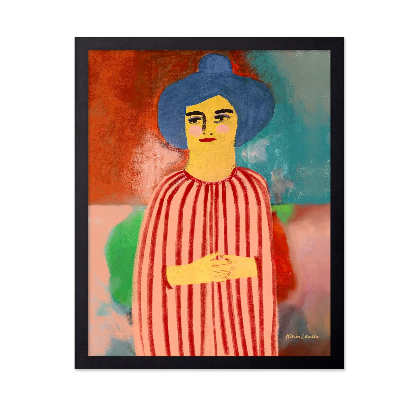 Woman In Red Striped Cape