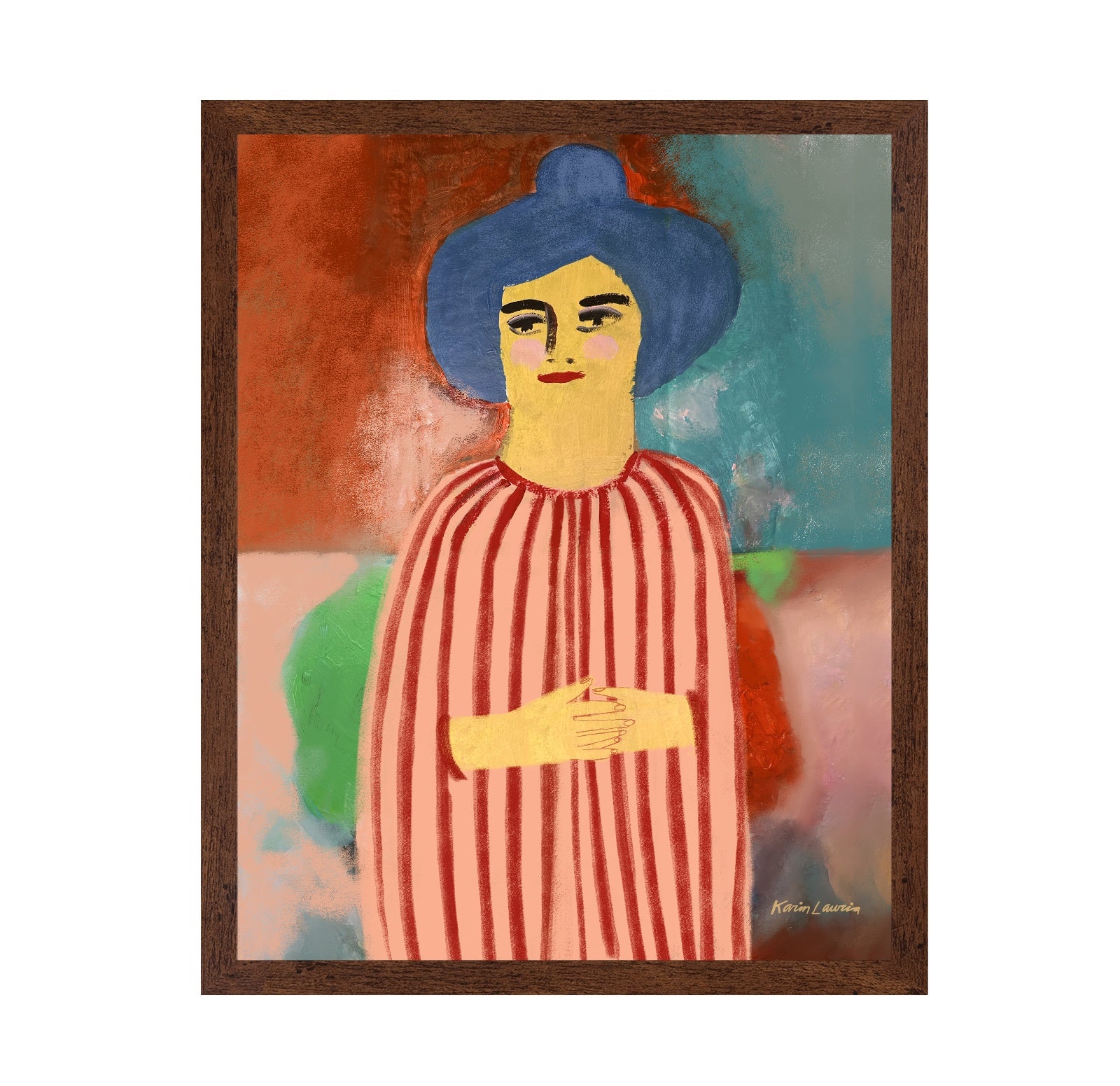 Woman In Red Striped Cape