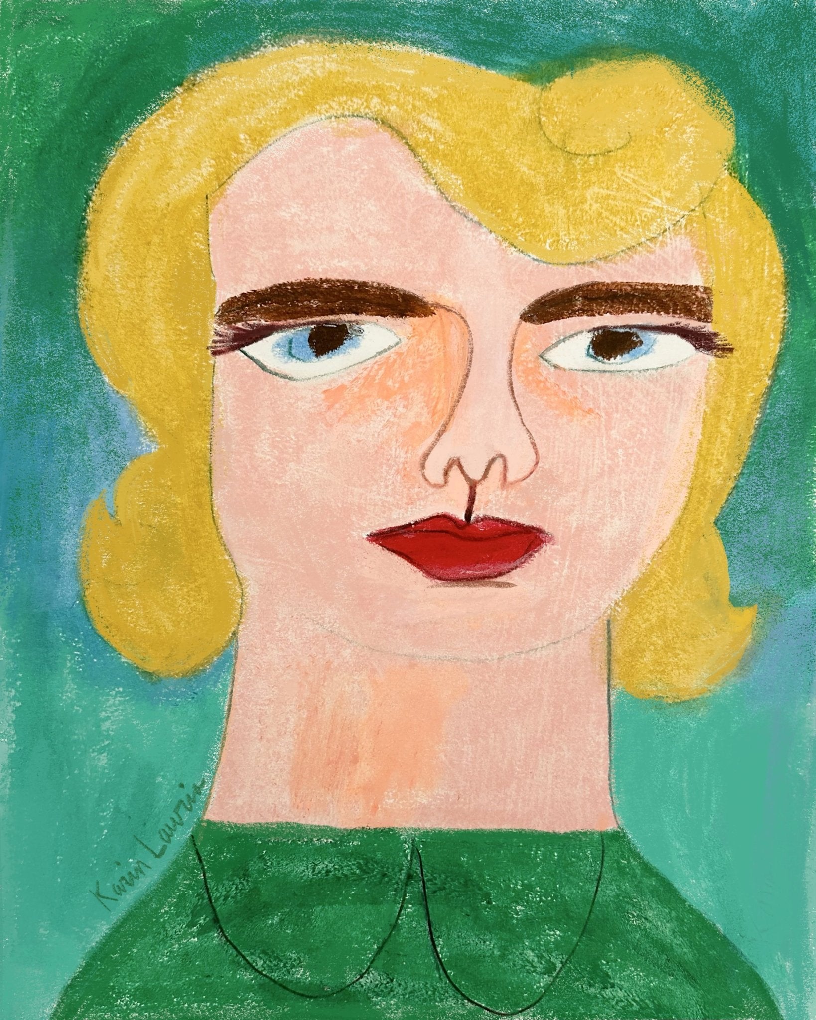 Blonde Woman in Green