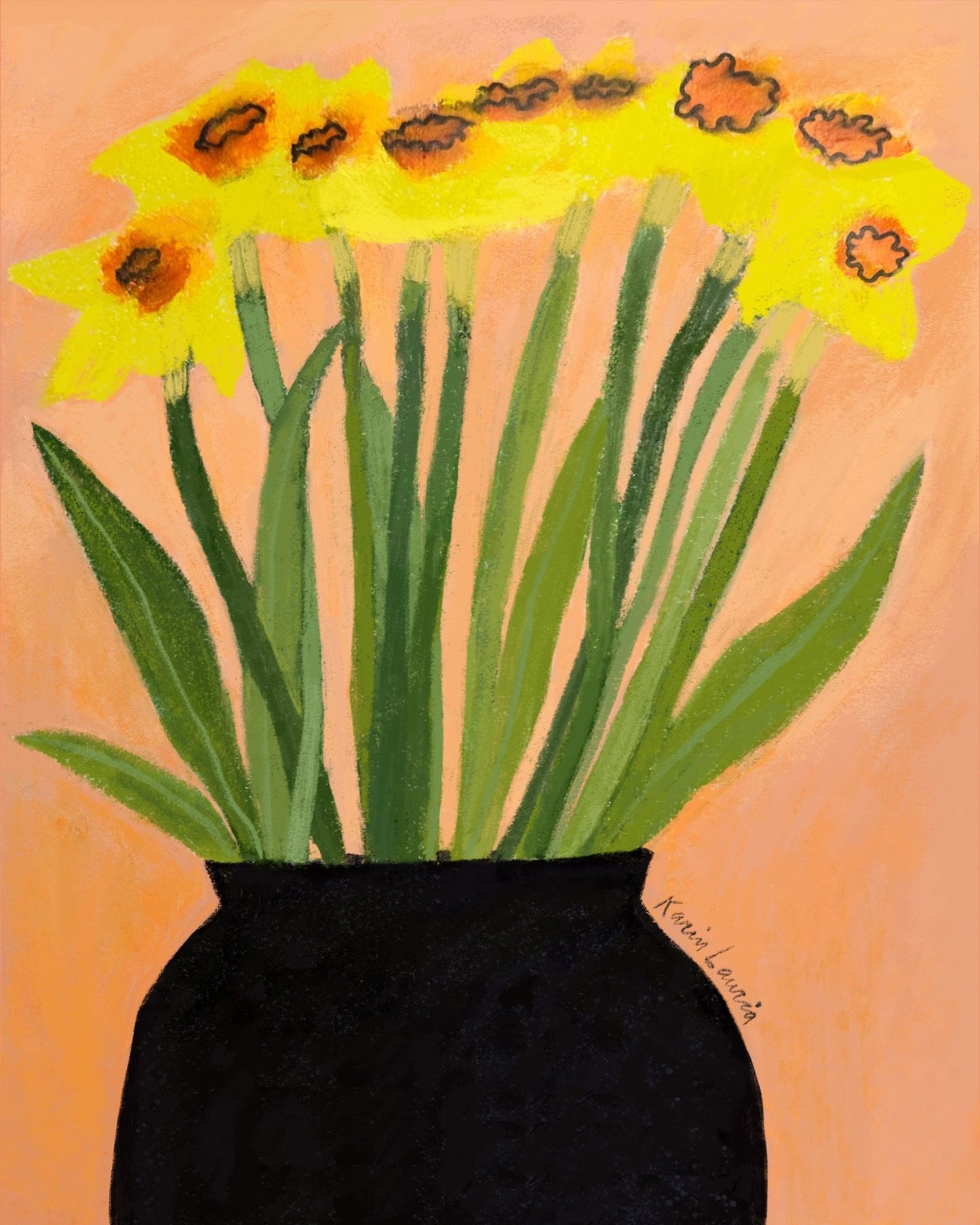 Daffodils In Black Vase