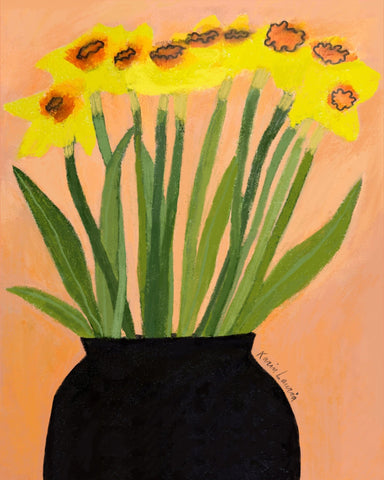 Daffodils In Black Vase
