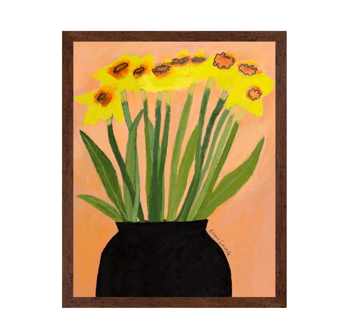 Daffodils In Black Vase