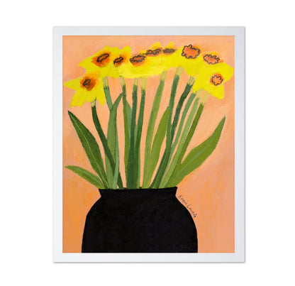 Daffodils In Black Vase