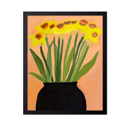 Daffodils In Black Vase