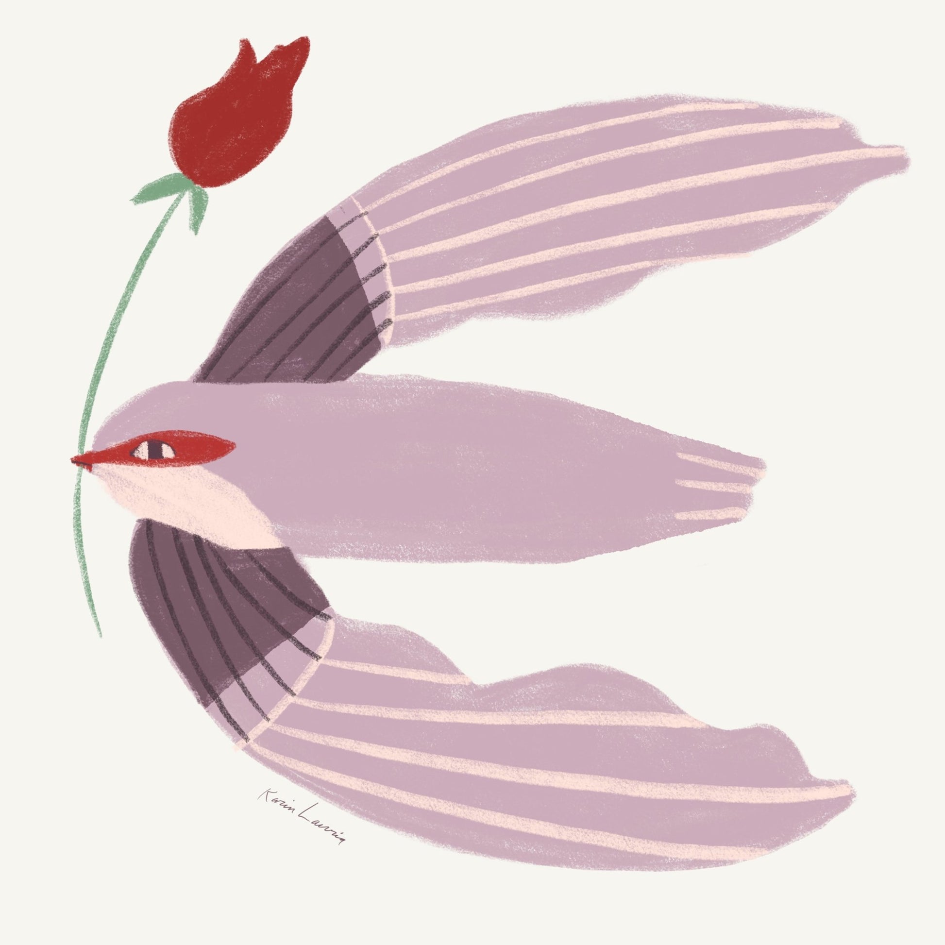 Mauve Bird with Red Rose