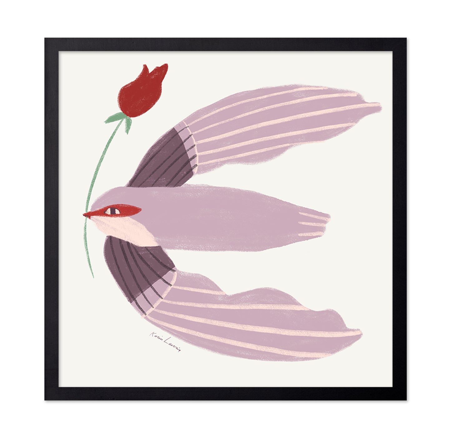 Mauve Bird with Red Rose