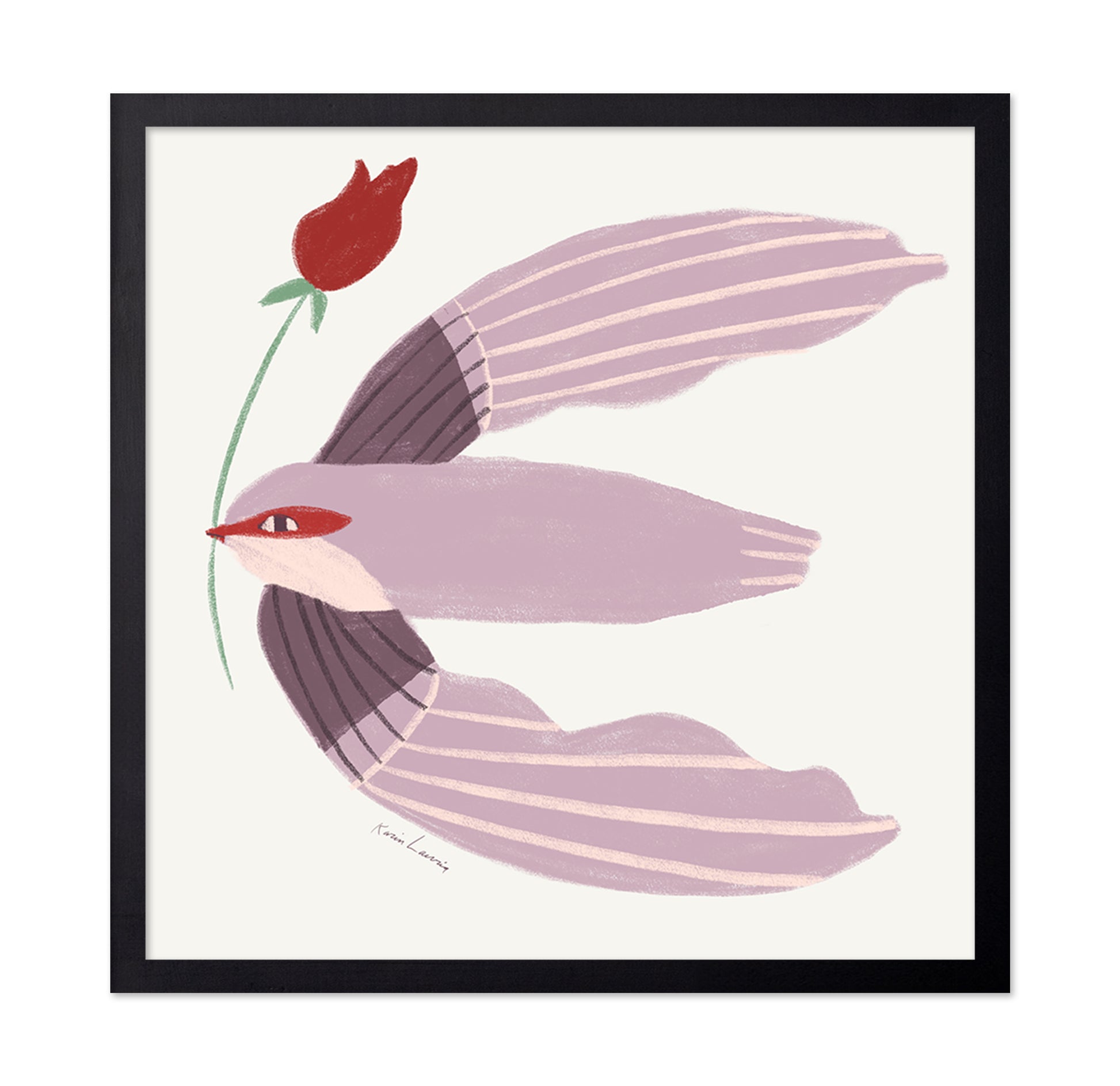 Mauve Bird with Red Rose