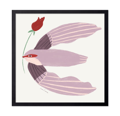 Mauve Bird with Red Rose