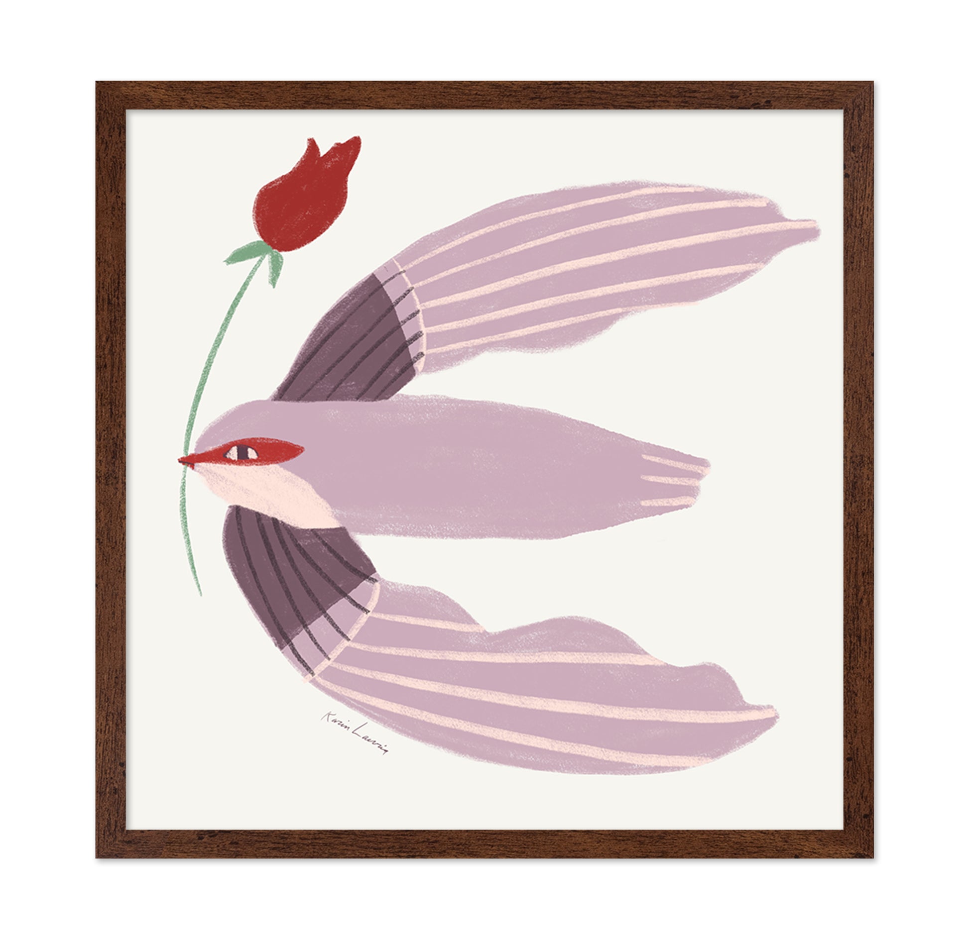 Mauve Bird with Red Rose