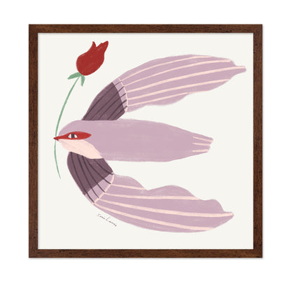 Mauve Bird with Red Rose