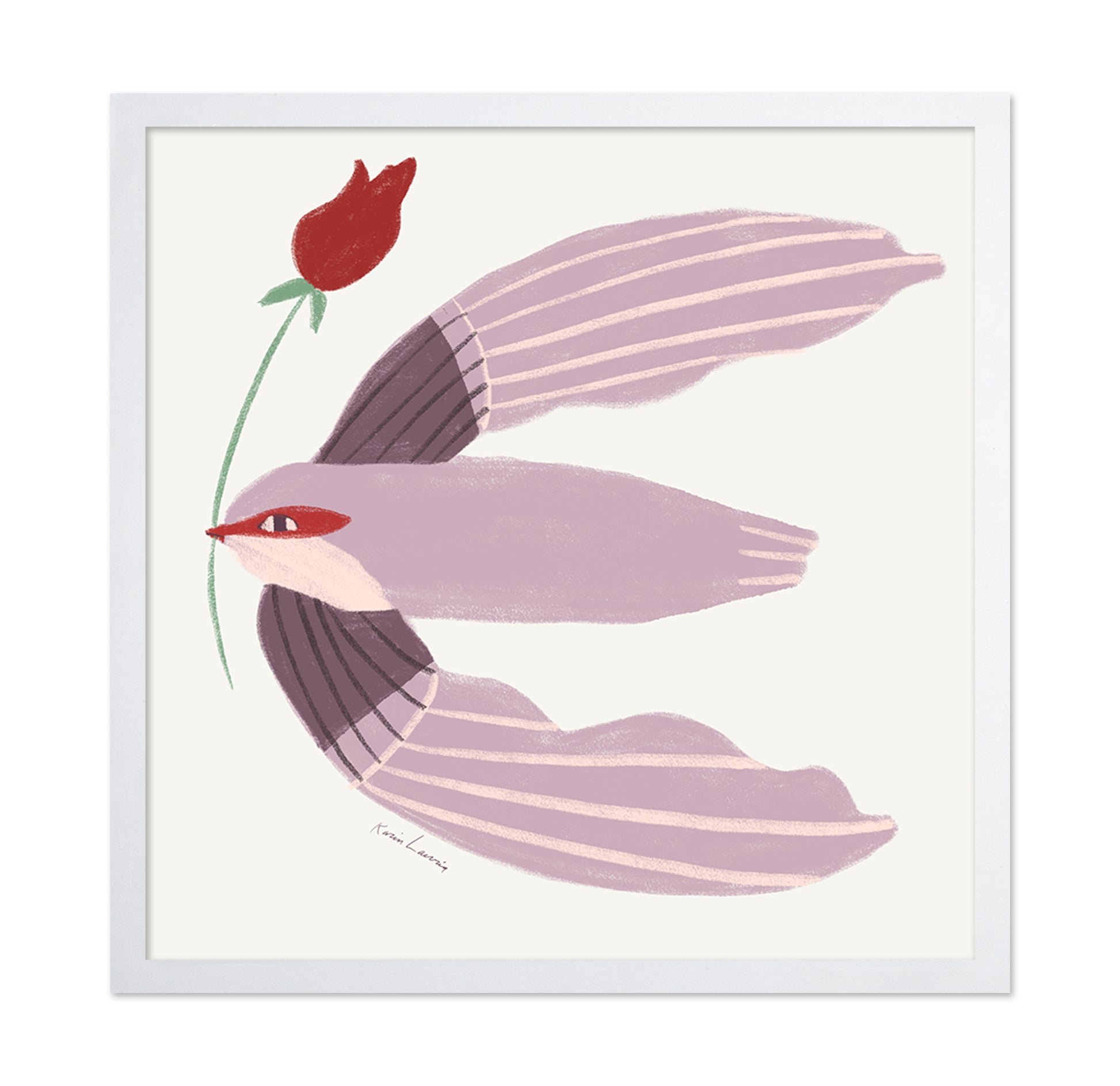 Mauve Bird with Red Rose