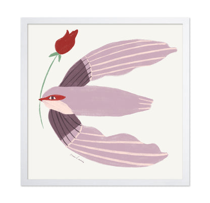Mauve Bird with Red Rose