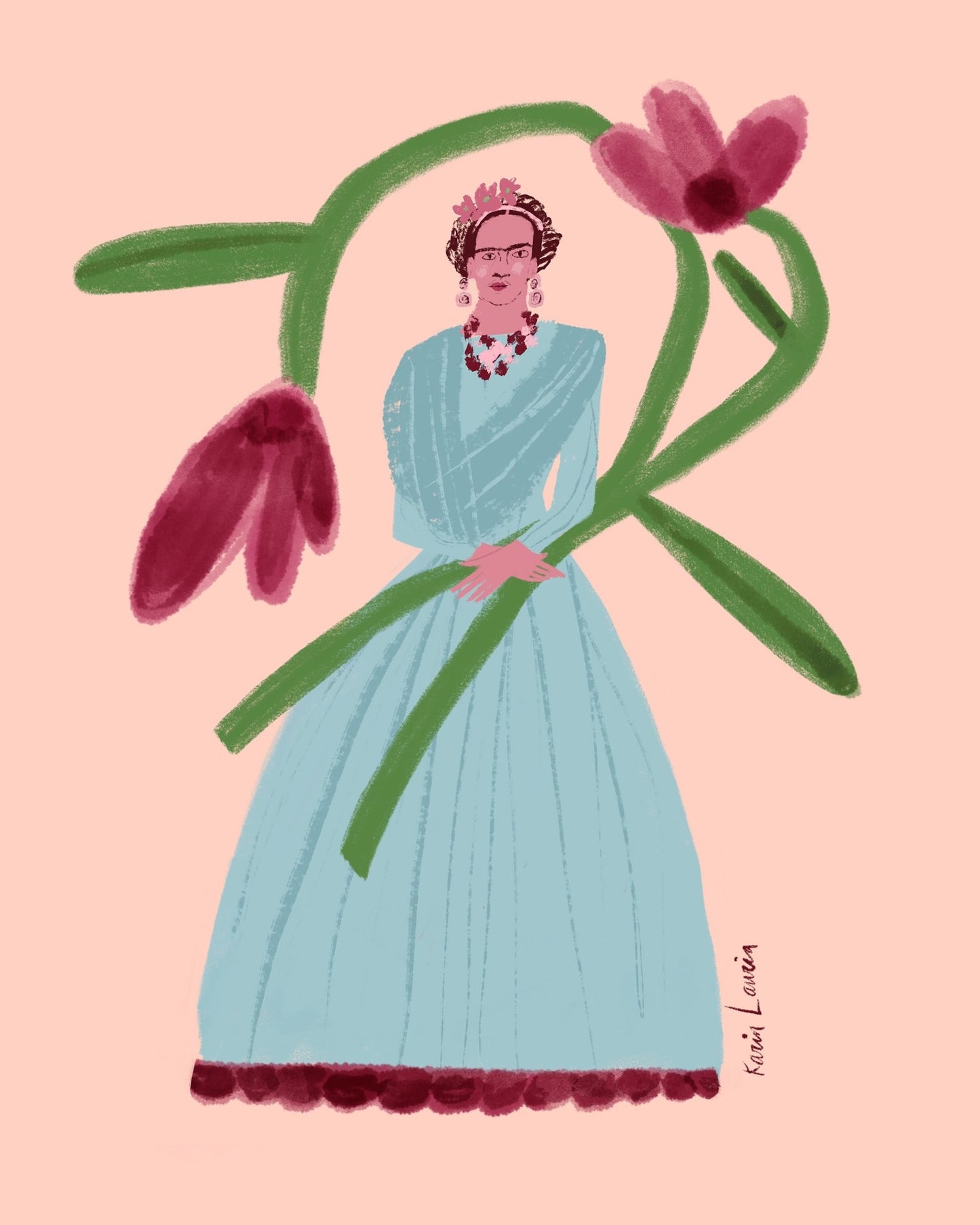 Frida Inspired Woman in Blue Dress