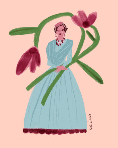 Frida Inspired Woman in Blue Dress