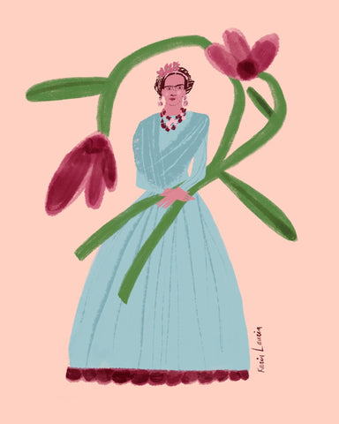 Frida Inspired Woman in Blue Dress