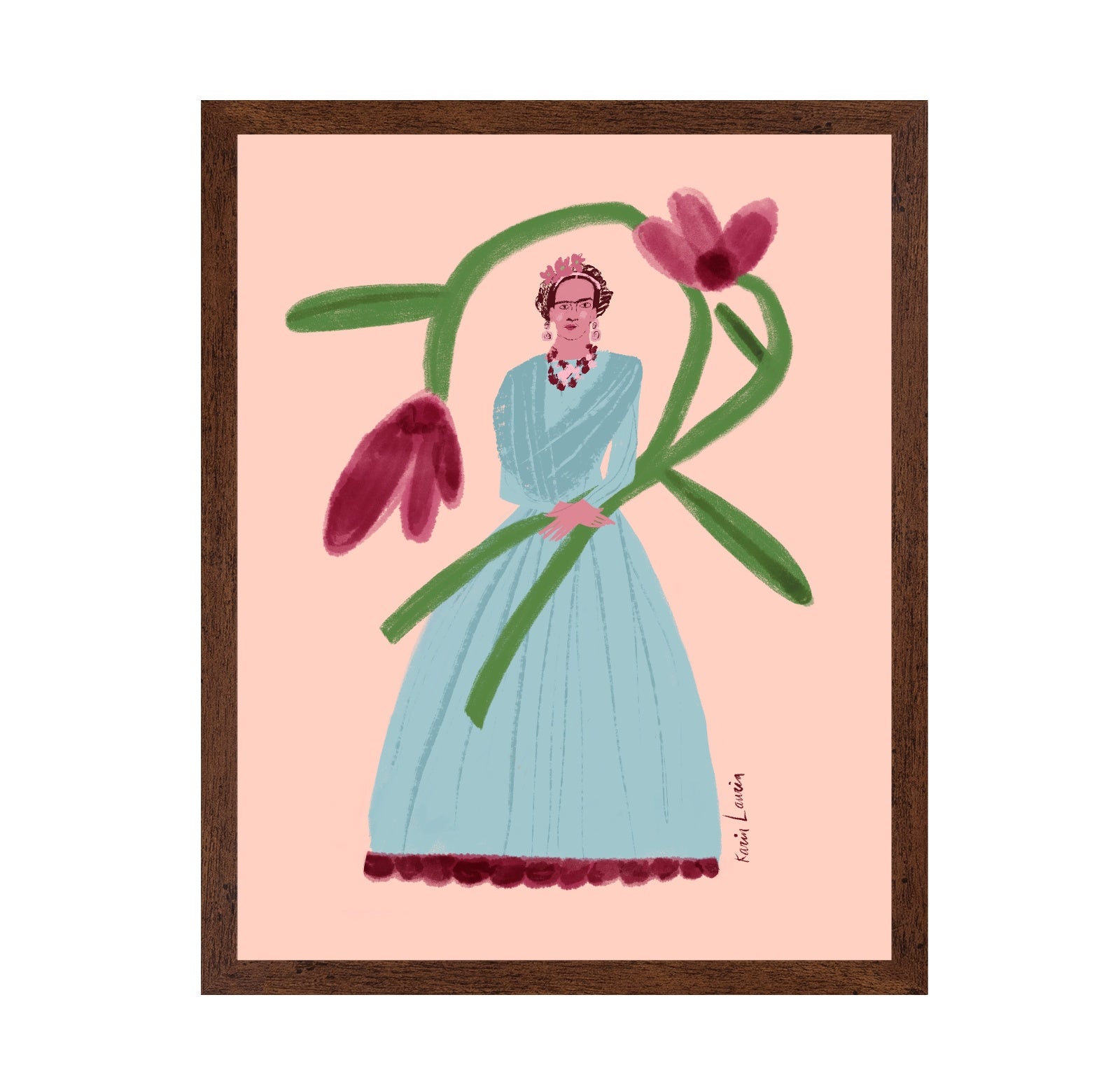 Frida Inspired Woman in Blue Dress
