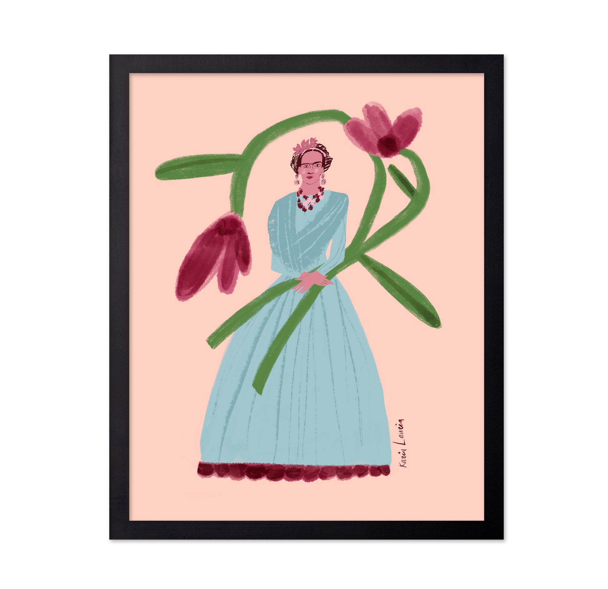 Frida Inspired Woman in Blue Dress