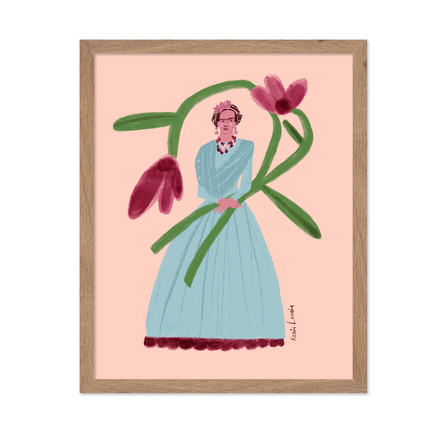 Frida Inspired Woman in Blue Dress