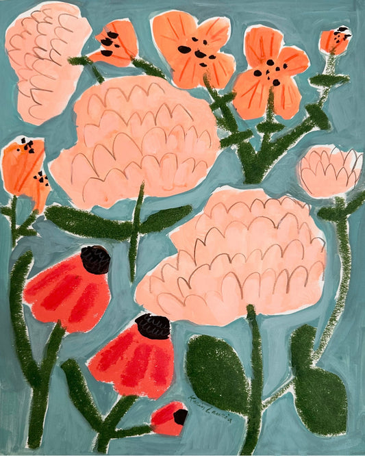 Pink Red and Peach Floral