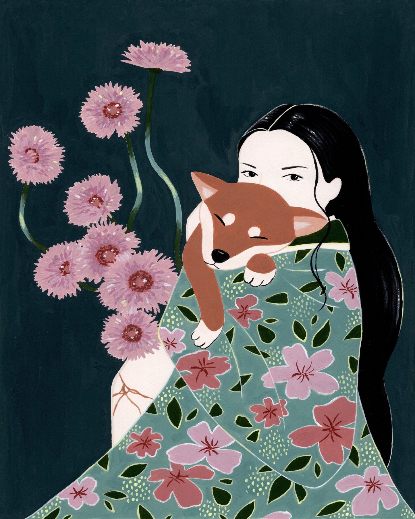 Girl With Her Dog