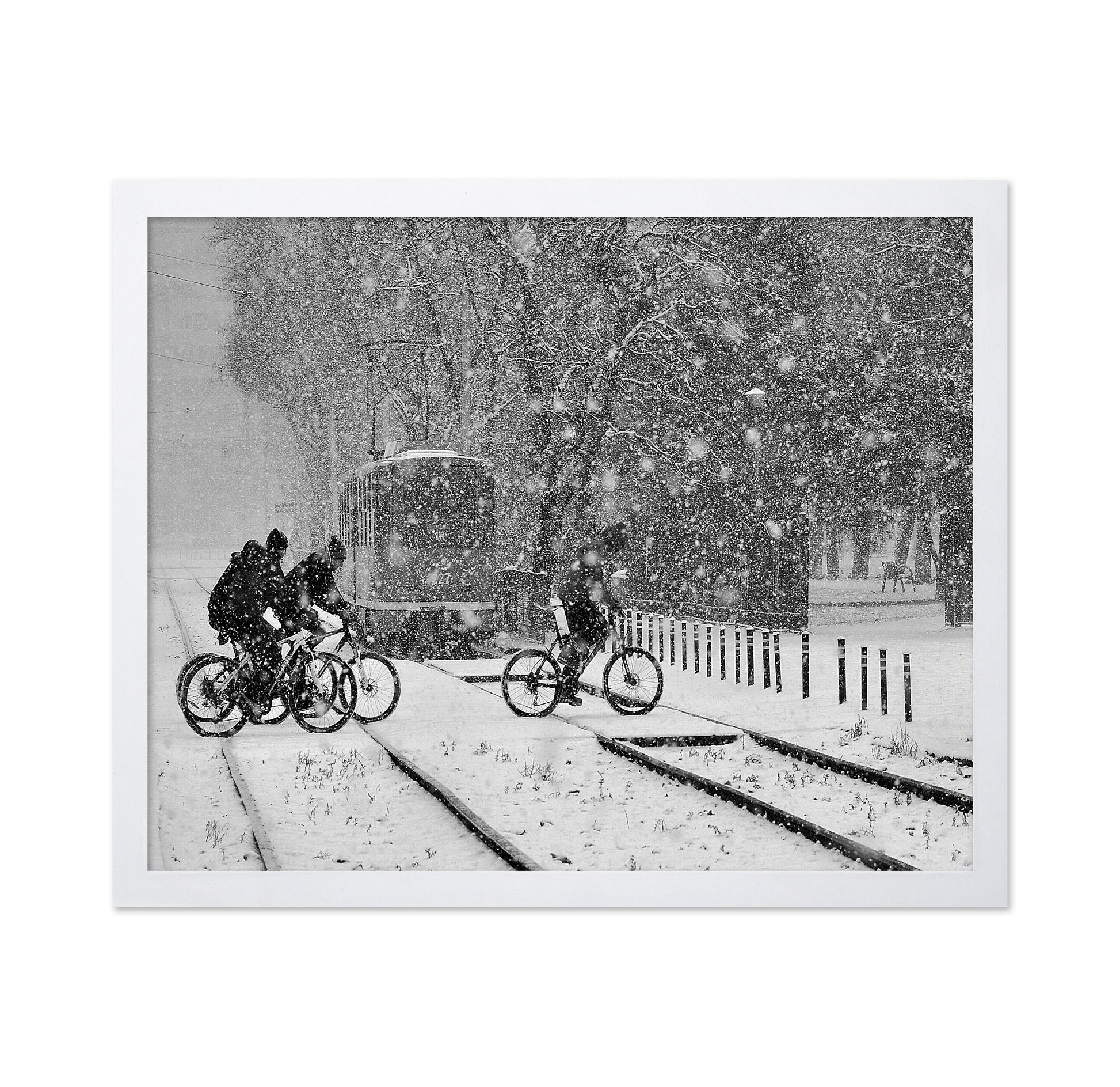 Cyclists In Snowstorm