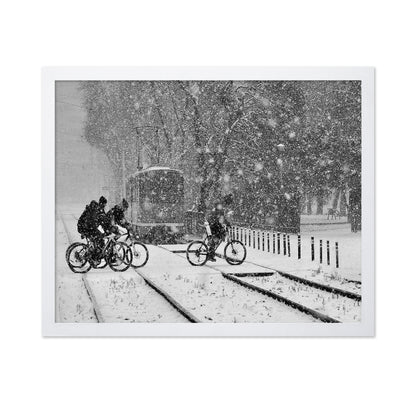 Cyclists In Snowstorm
