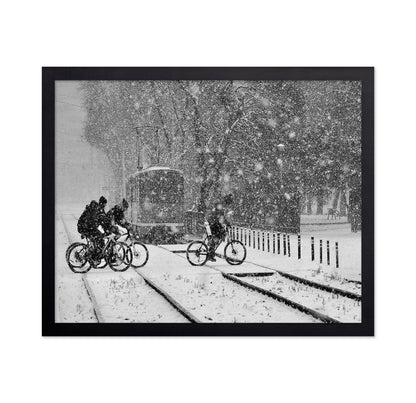 Cyclists In Snowstorm