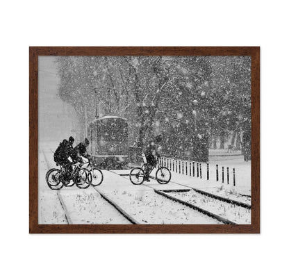 Cyclists In Snowstorm