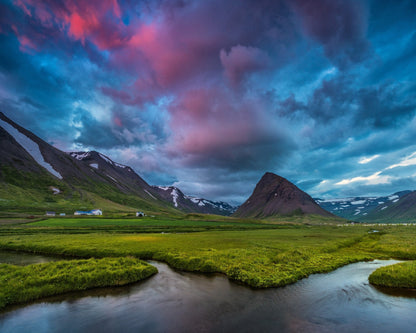 Mountain Valley Farmland Landscape