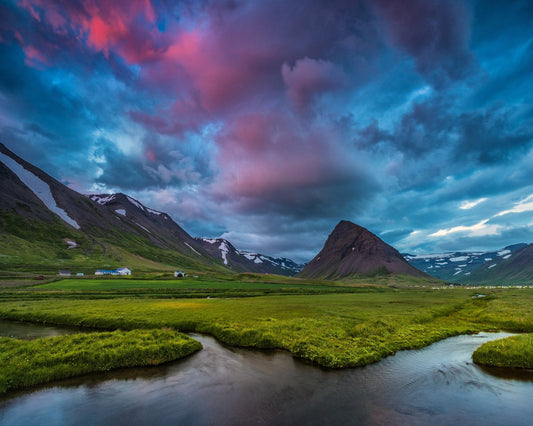Mountain Valley Farmland Landscape