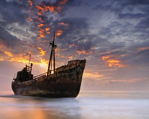 Rusted Ship At Sunset