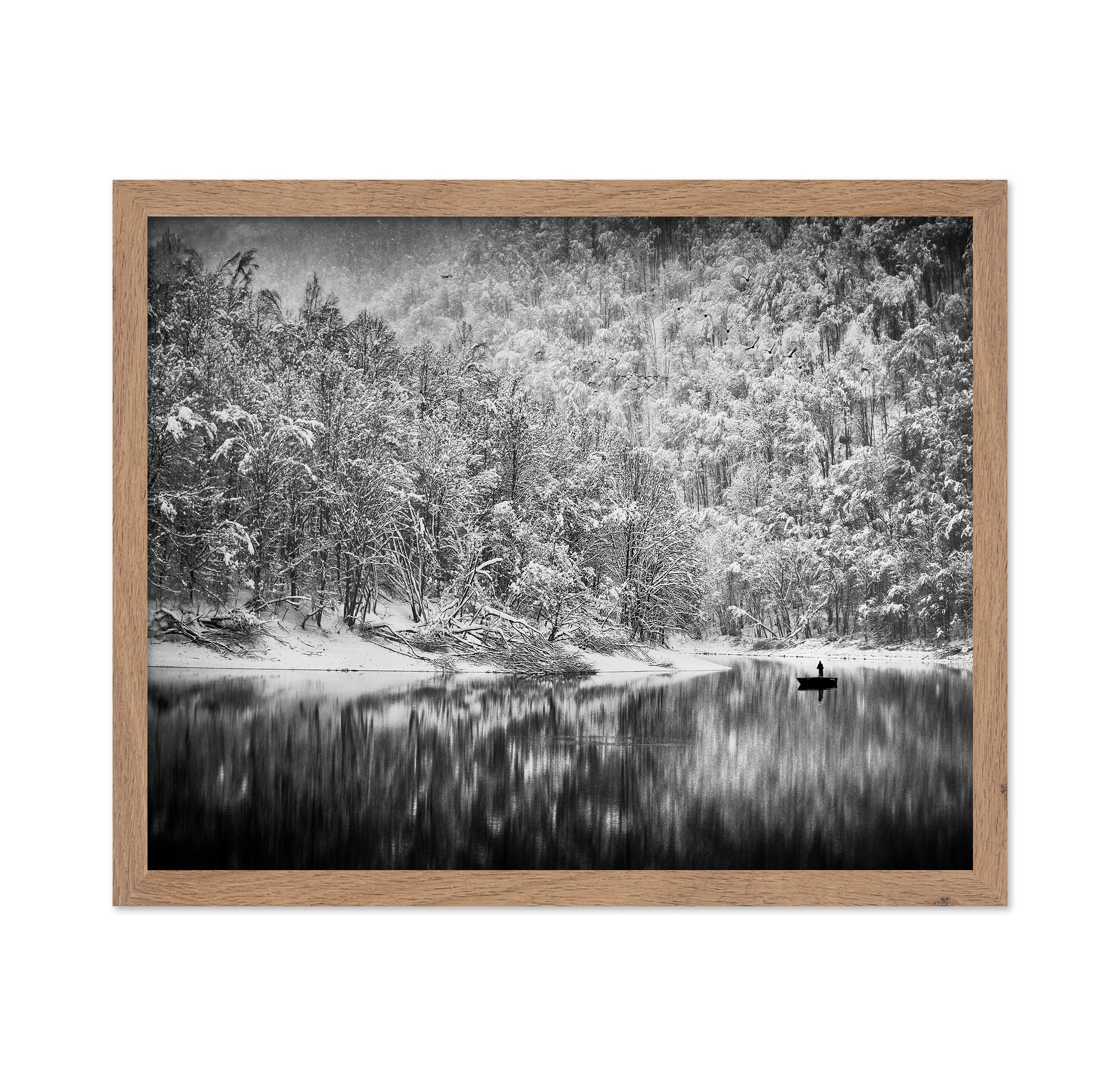 Solitary Boat in Winter Lake