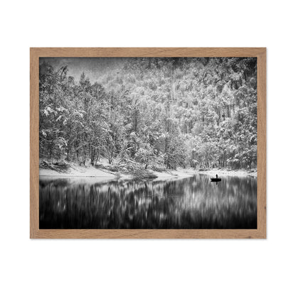 Solitary Boat in Winter Lake