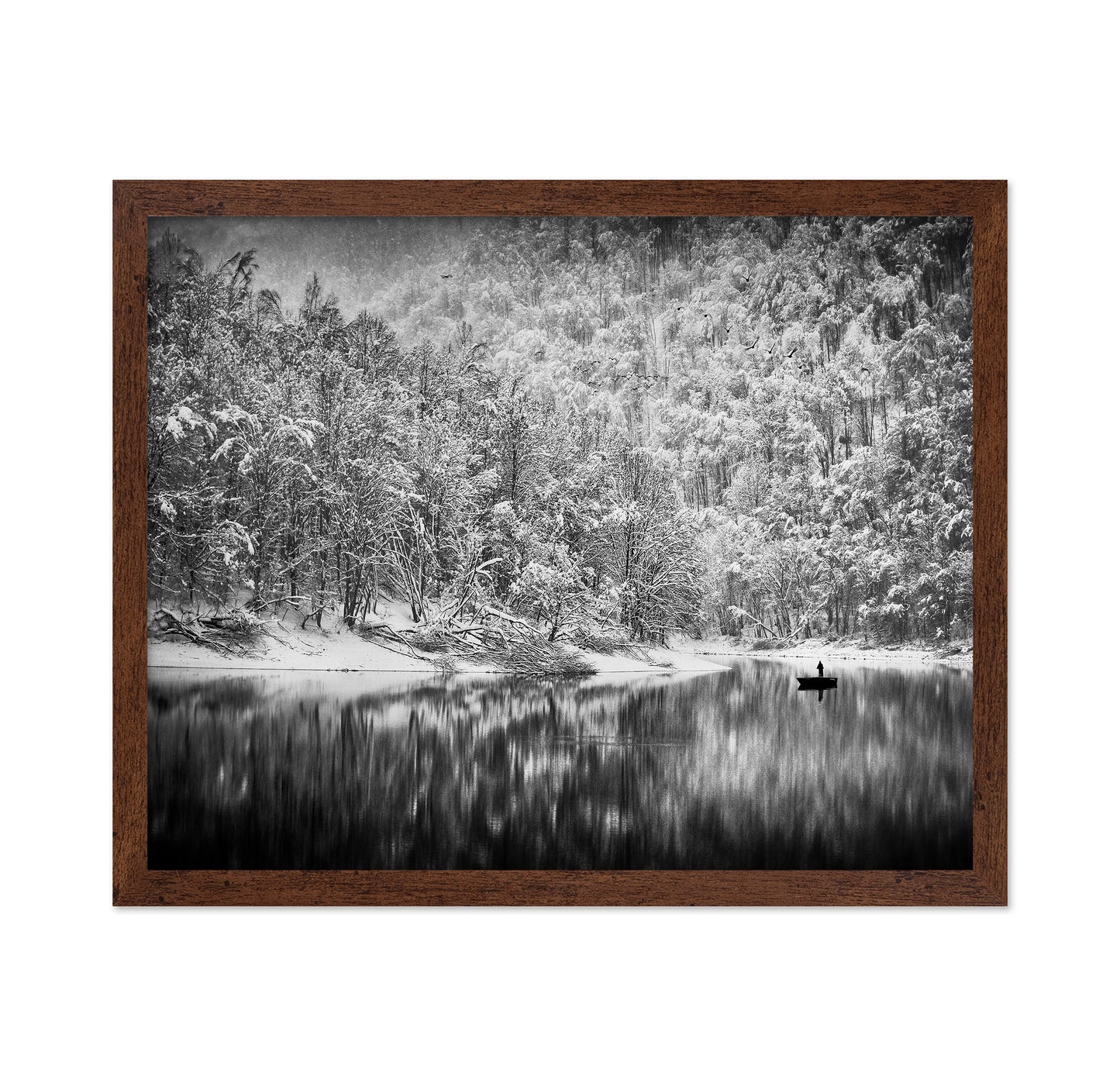 Solitary Boat in Winter Lake