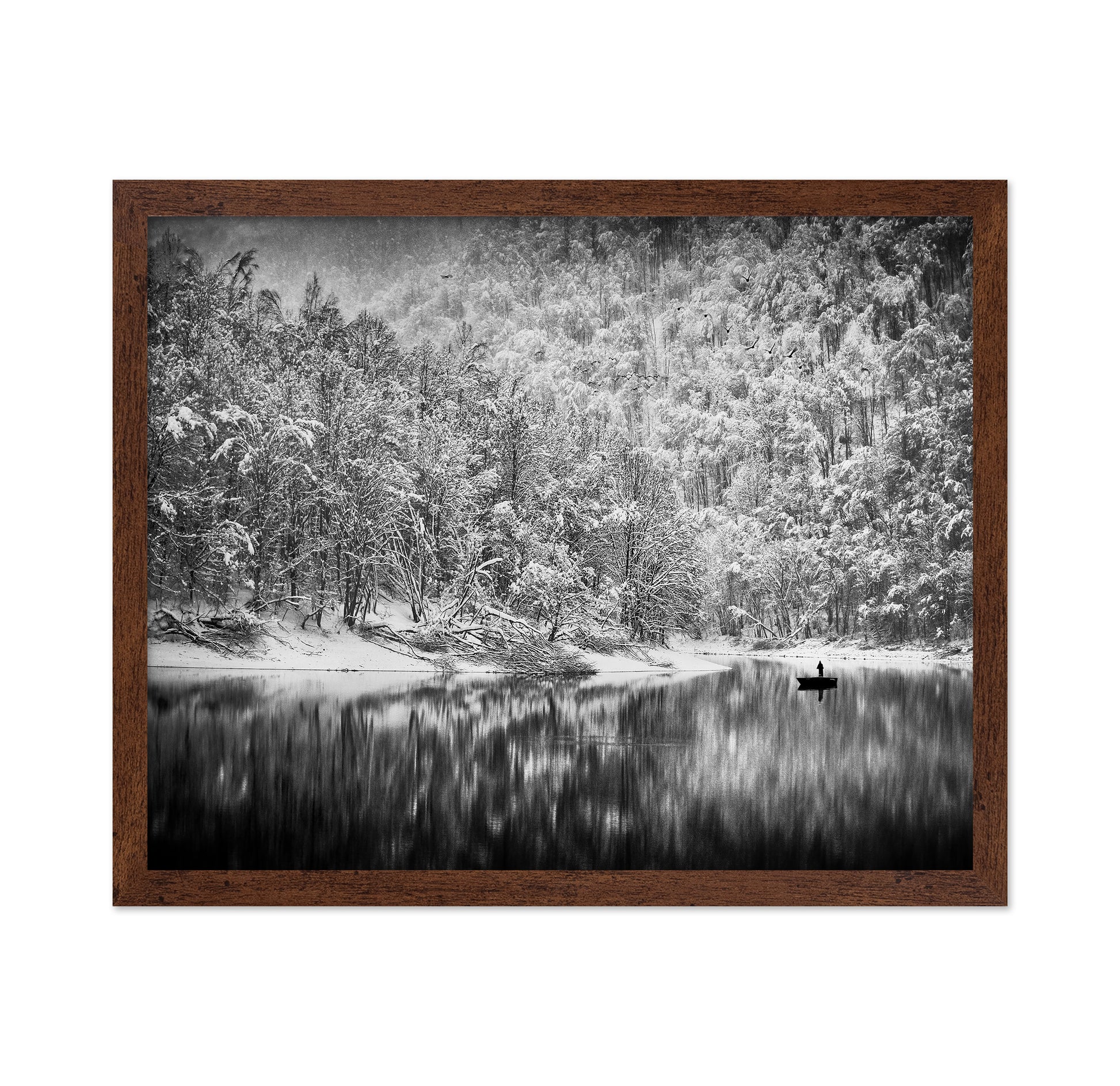 Solitary Boat in Winter Lake
