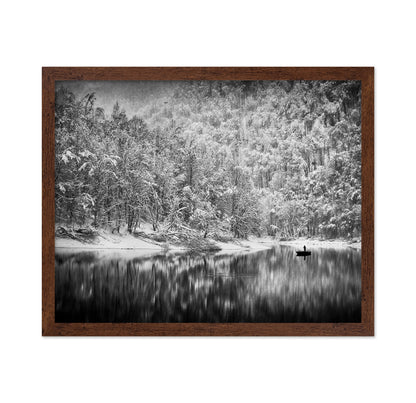 Solitary Boat in Winter Lake