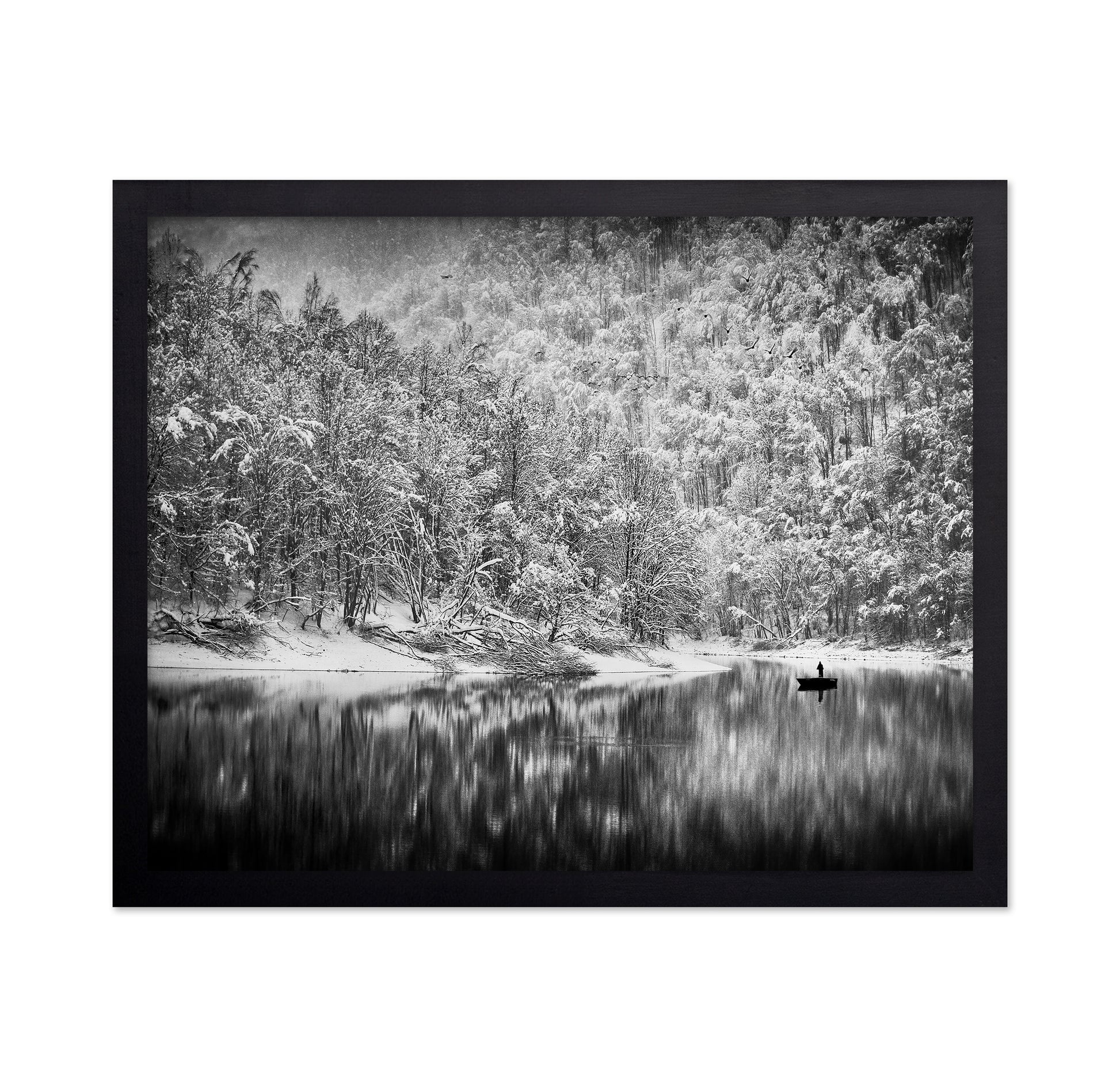 Solitary Boat in Winter Lake