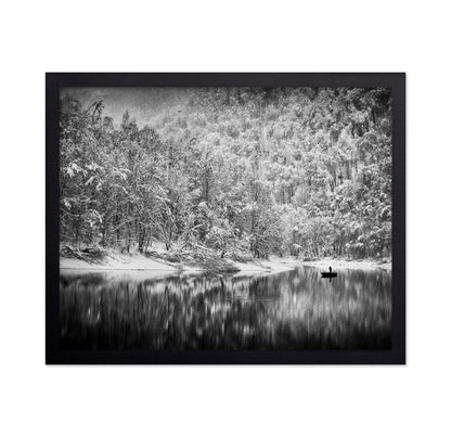 Solitary Boat in Winter Lake