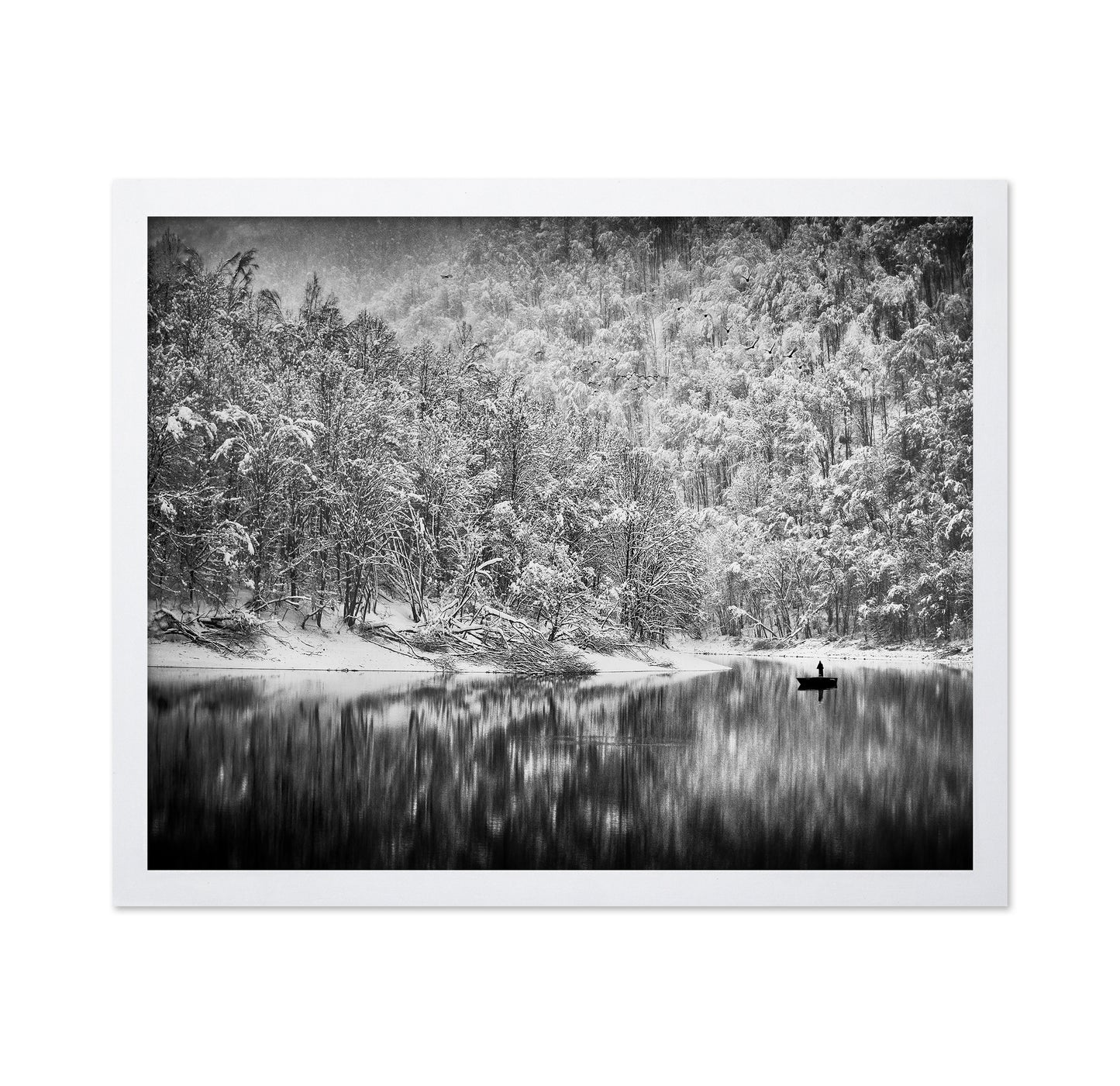 Solitary Boat in Winter Lake