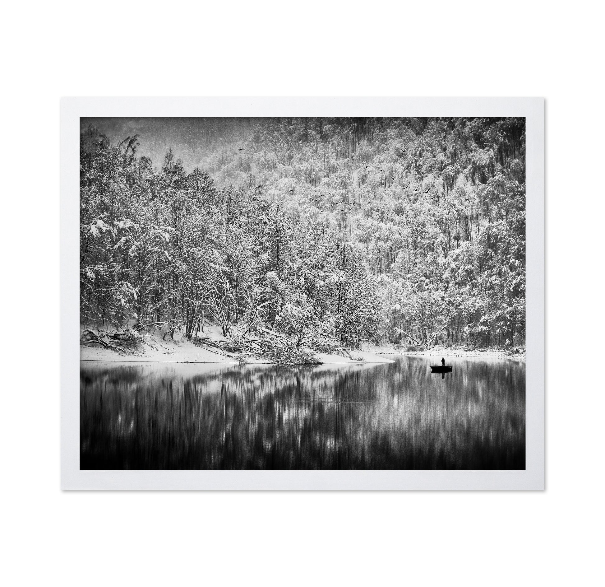 Solitary Boat in Winter Lake