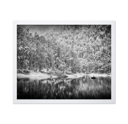 Solitary Boat in Winter Lake