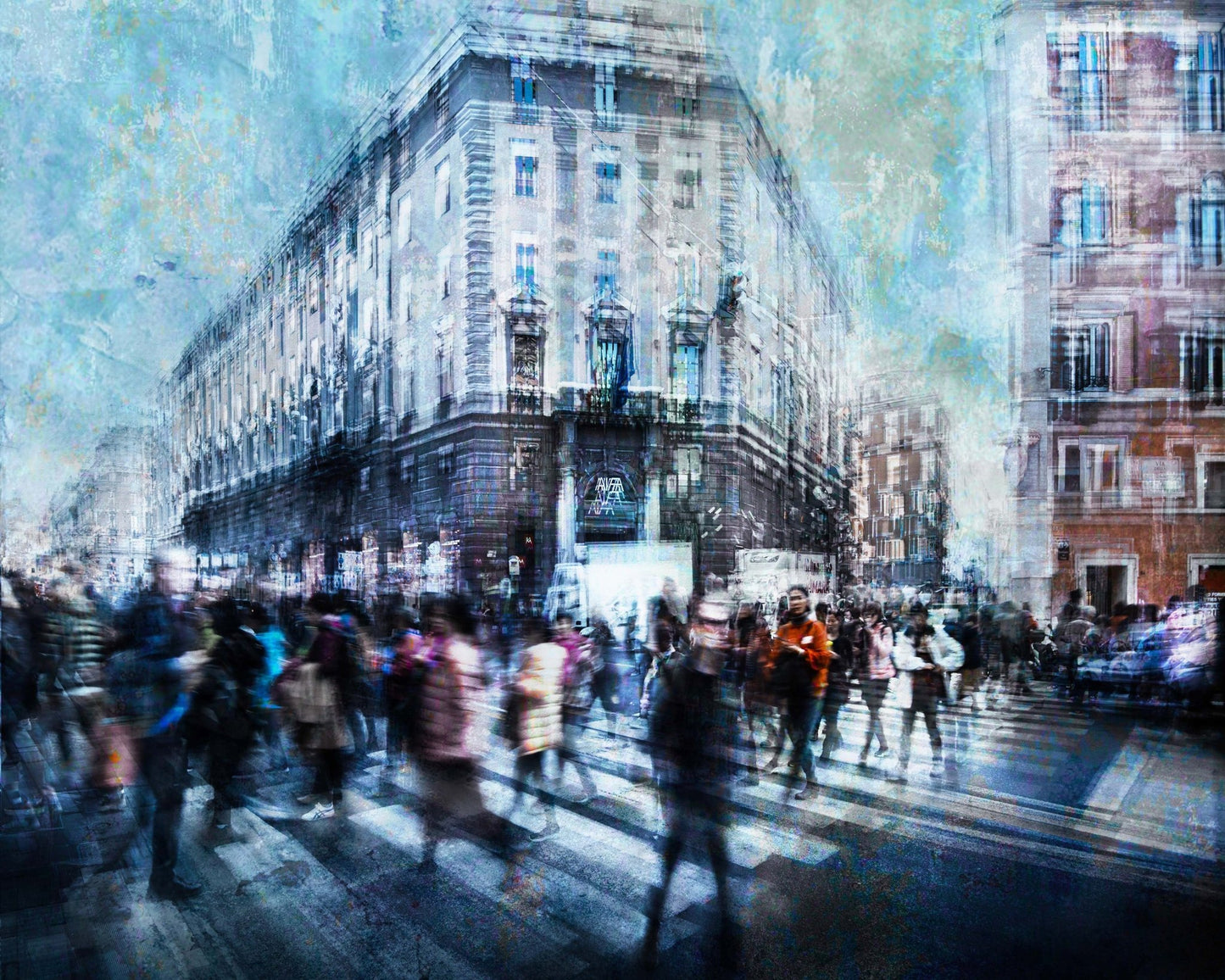 Busy City Pedestrian Crossing