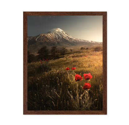 Poppy Field Sunrise Mountain Landscape