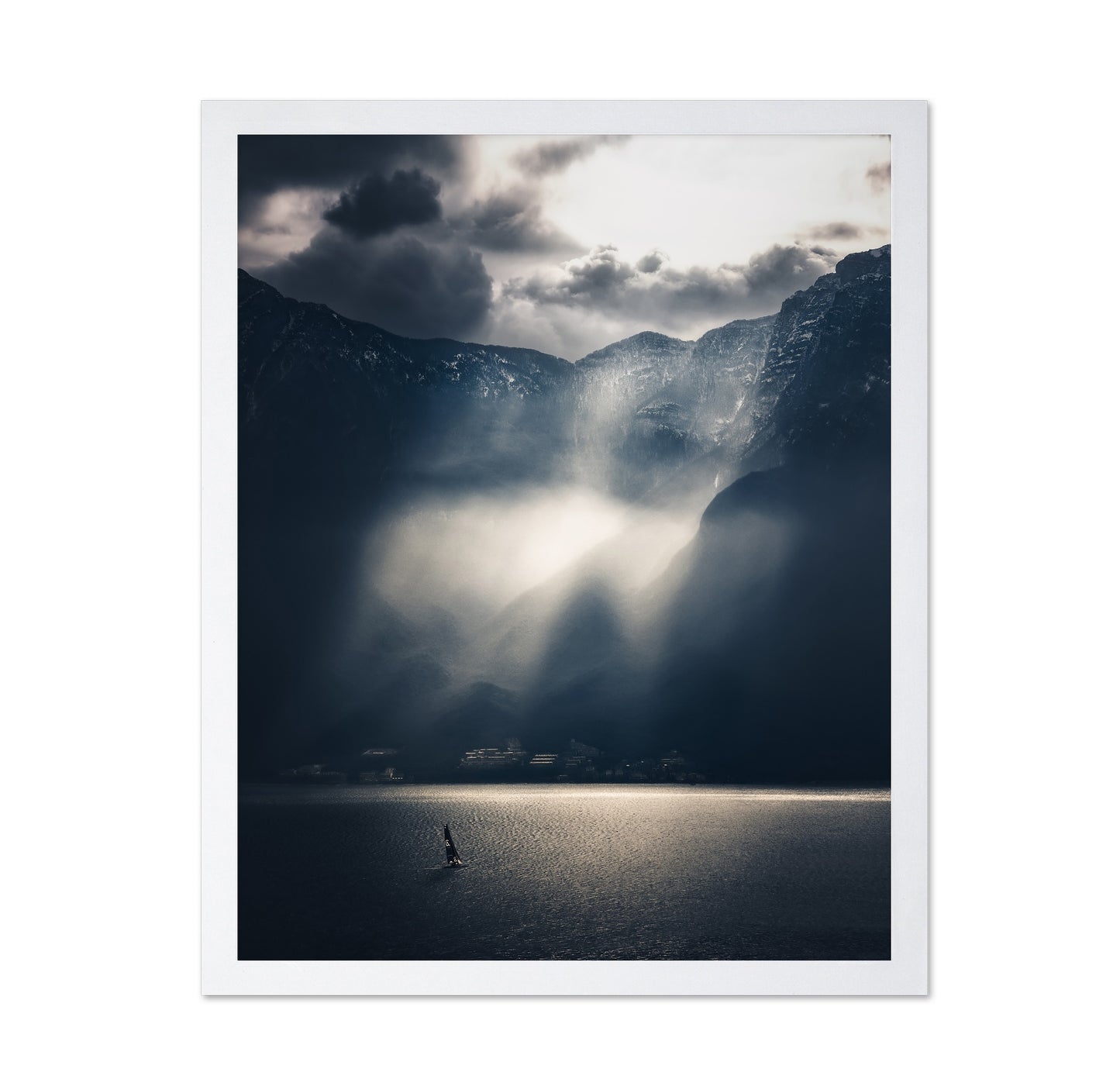 Dramatic Sun Rays Over Mountain Lake