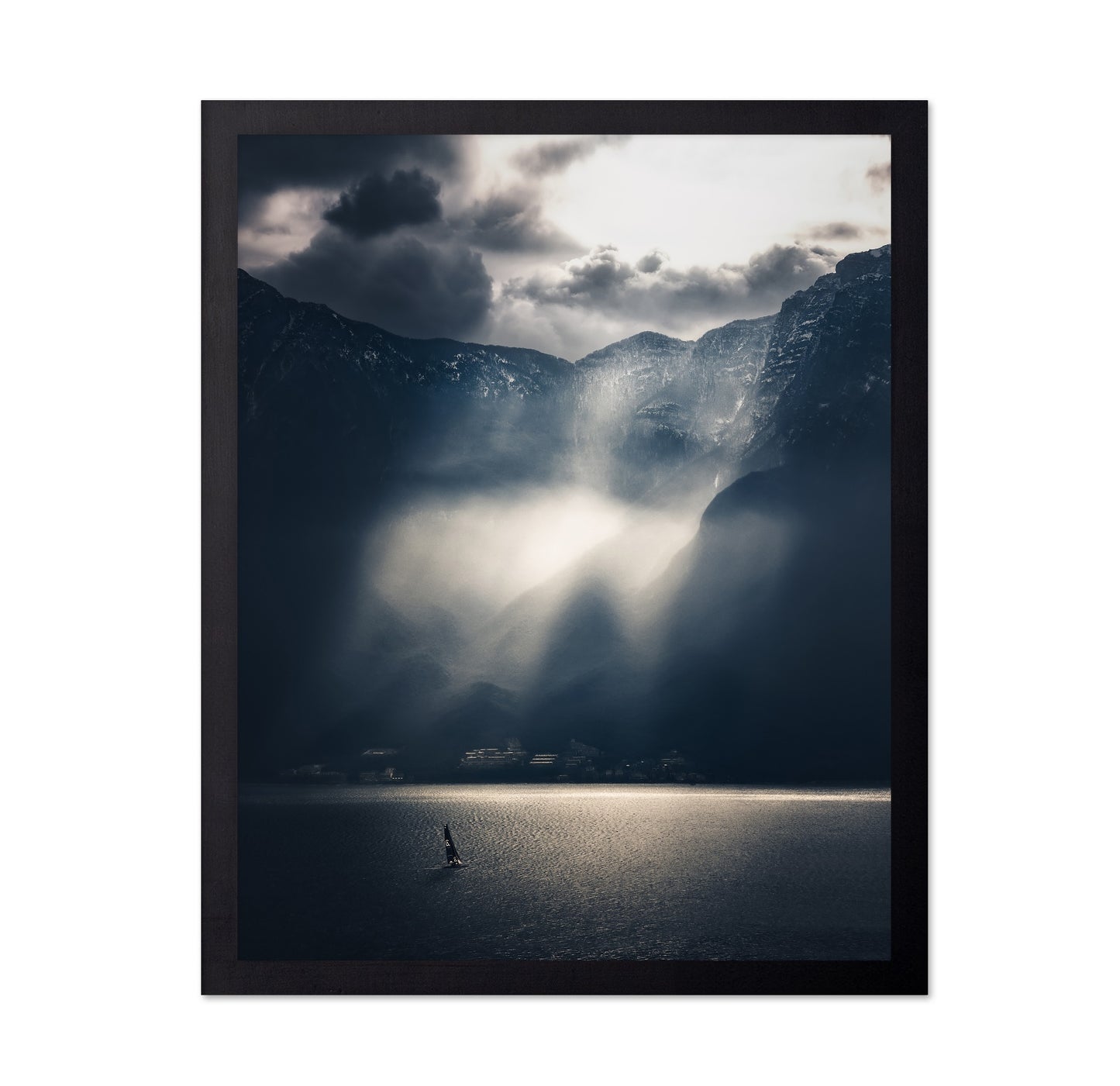 Dramatic Sun Rays Over Mountain Lake