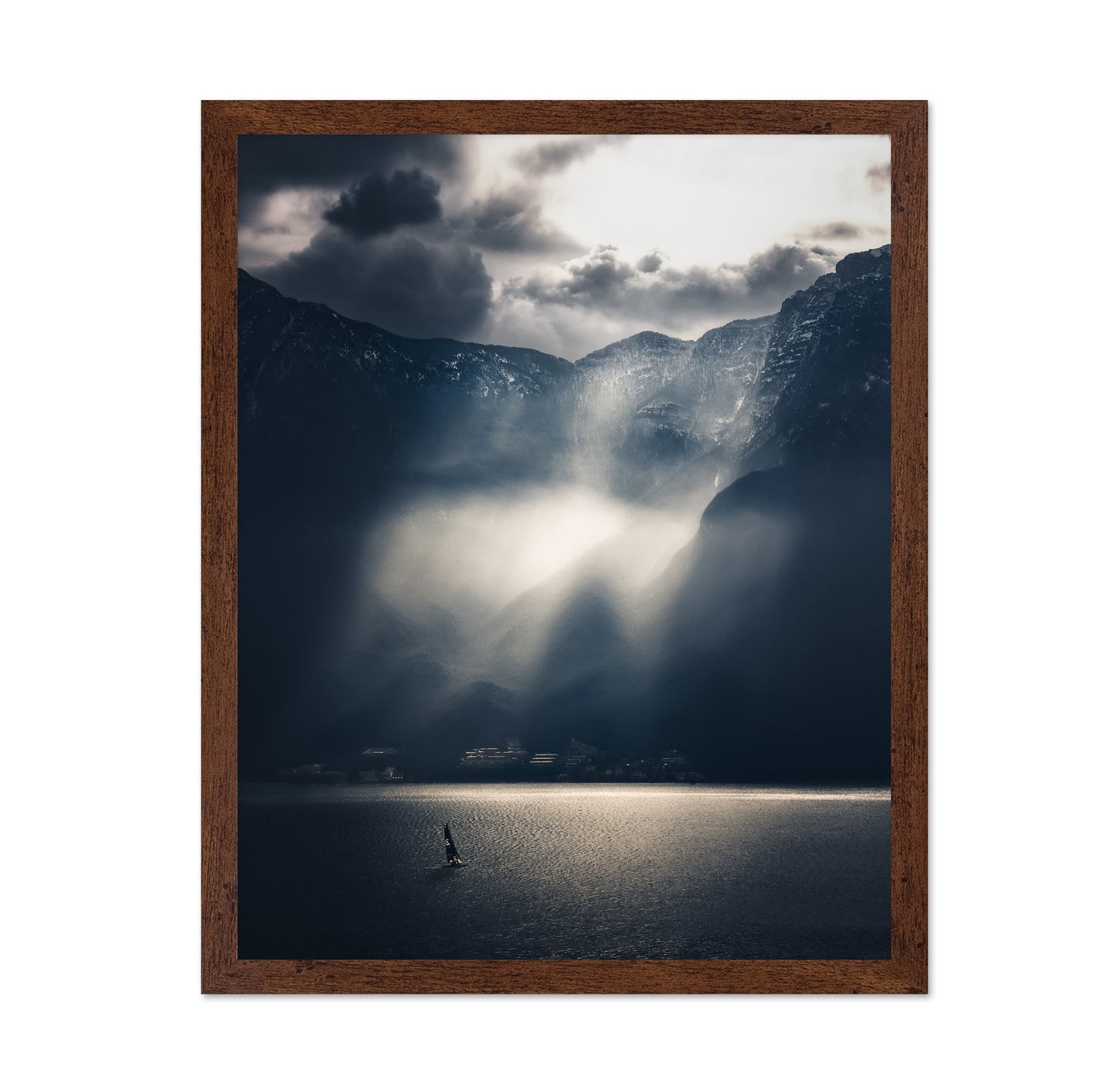 Dramatic Sun Rays Over Mountain Lake