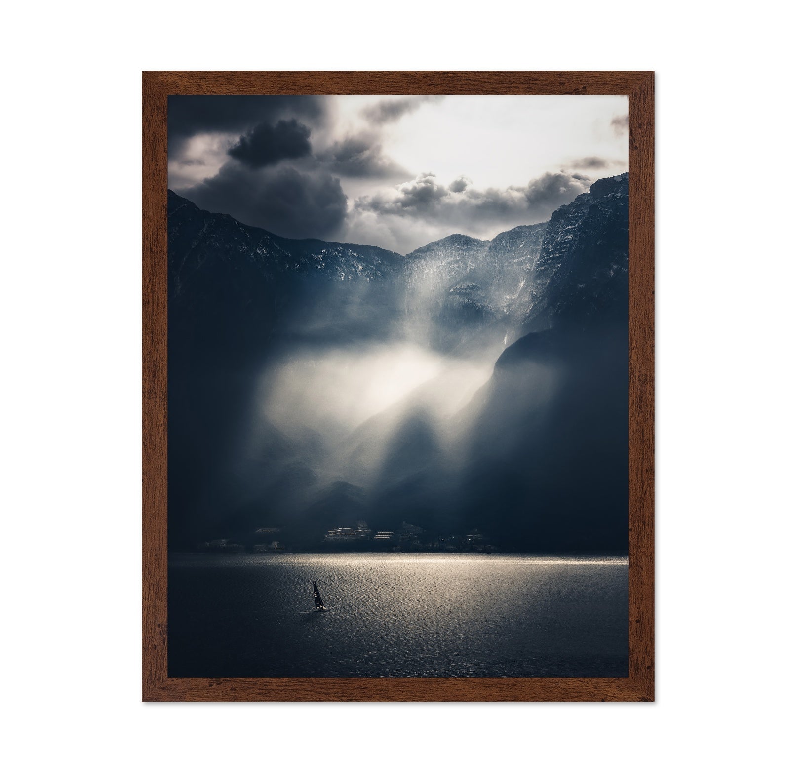 Dramatic Sun Rays Over Mountain Lake