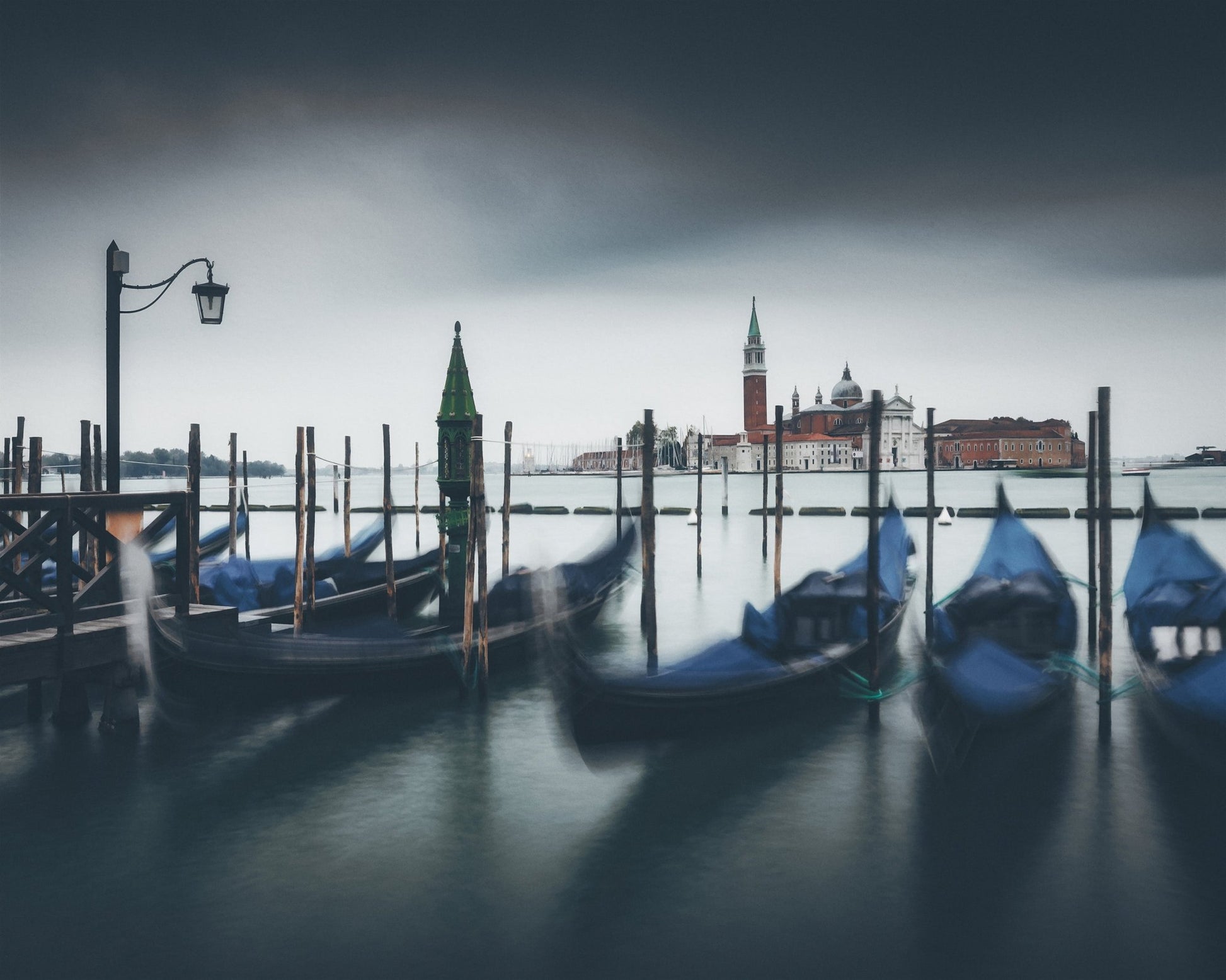 Gondolas Misty Venice Lagoon
